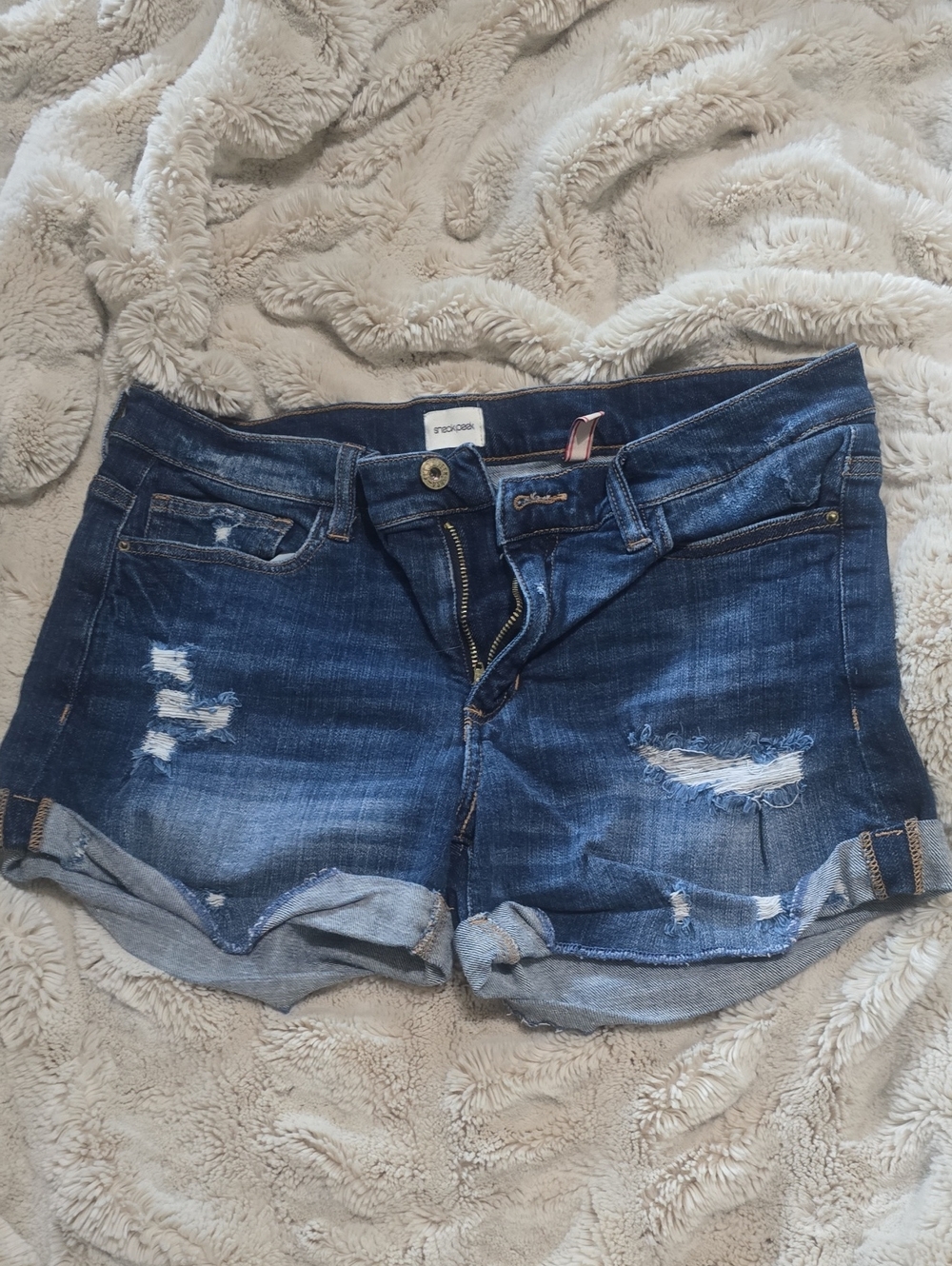 Sneak Peek Casual Dark Blue Distressed Denim Jean Shorts